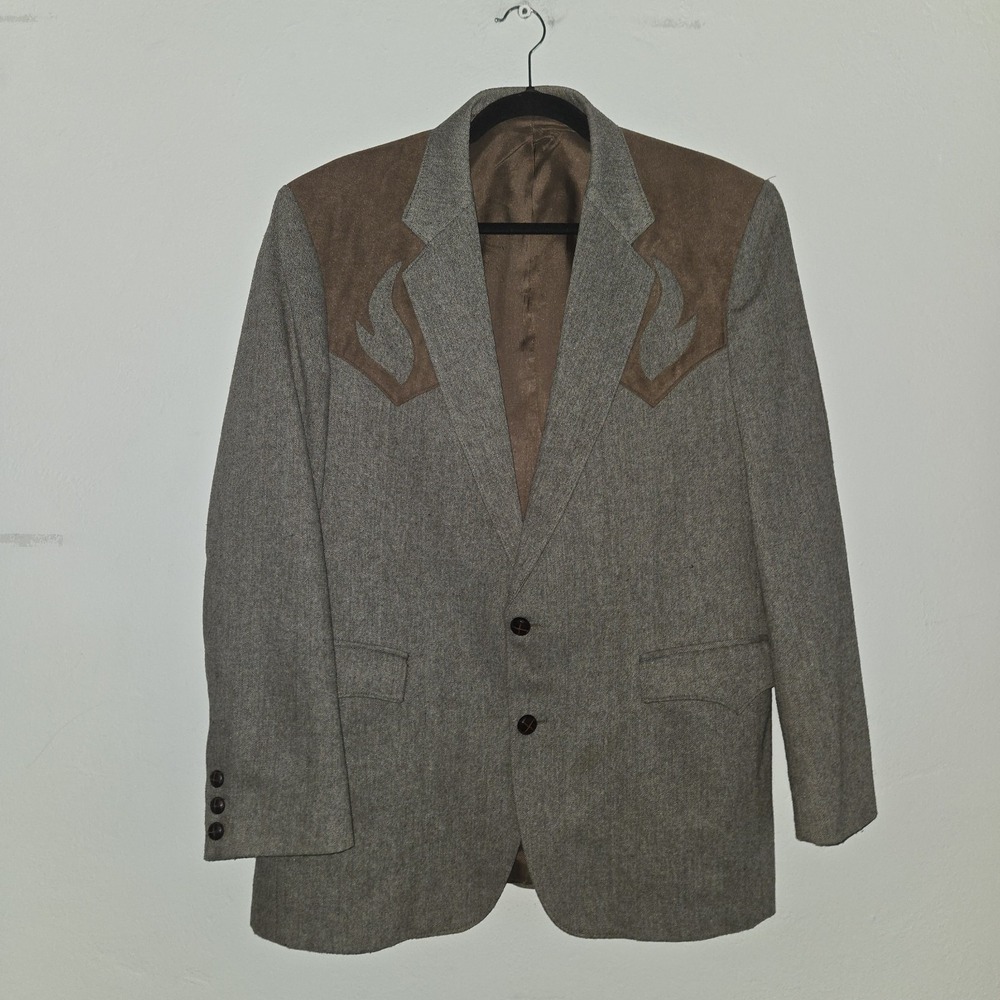 Circle S Dallas Texas Western Blazer Sport Coat Men's 42R Gray Tan Tweed